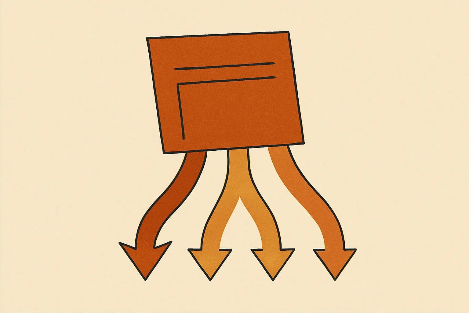 Minimalist geometric illustration of a Kenyan payslip dividing into four labelled deduction streams in warm amber tones